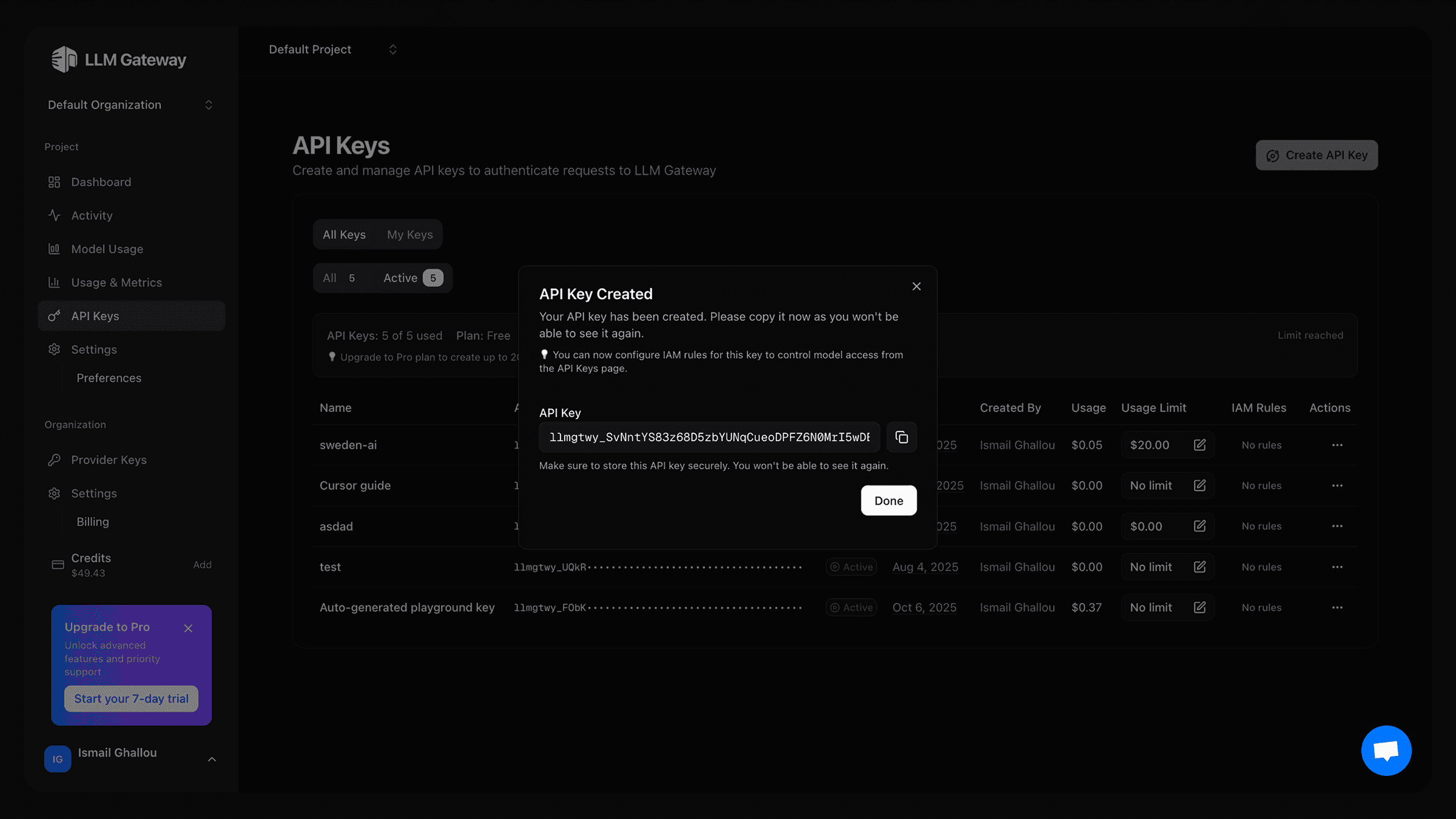 LLM Gateway API Keys